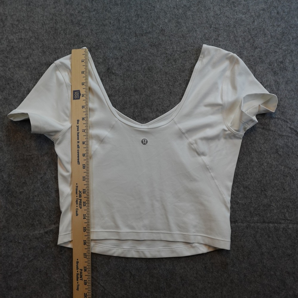 Lululemon Top Womens 4/6? White Align TShirt VNeck Short Sleeve Fitted Cropped - Picture 5 of 7